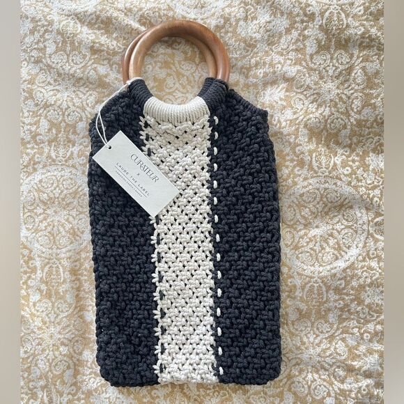 NWT The Gabby macrame bag with wood handle by Laude The Label - Picture 1 of 9